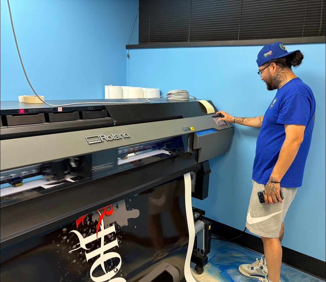 Large format printer at the Wichita Wrap Co shop